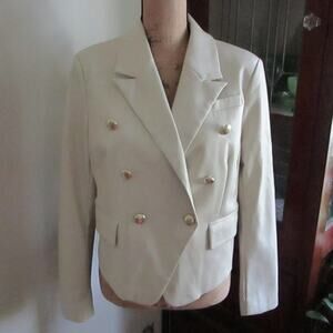 7 For All Mankind Cream Faux Leather Moto Jacket Size M Double Breasted Cropped